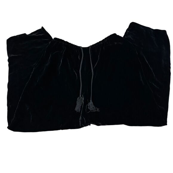 Express Womens Silk Blend Velvet Pants Sz Large Black Elastic Waist Drawstring - Picture 1 of 5